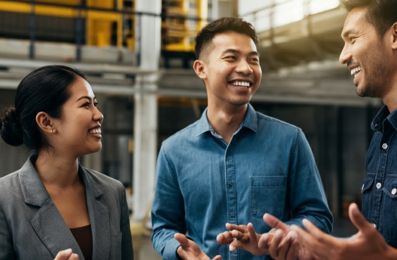 happy people discussing risk management at their job